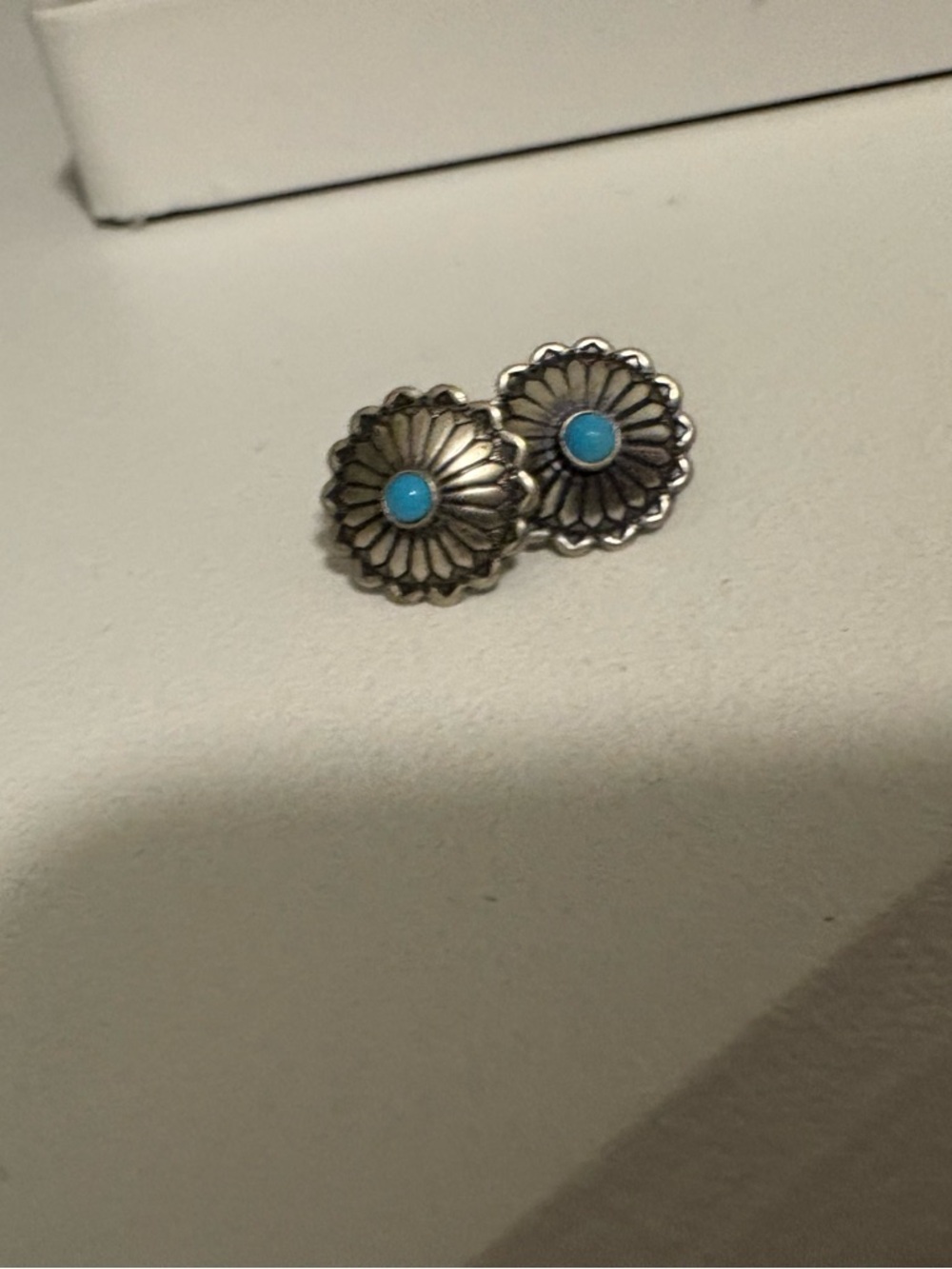 Sterling Silver Flower Concho Stud Earrings with Turquoise Center